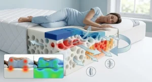 Graphic showing pressure relief and targeted body contouring on an orthopaedic open cell memory foam mattress.