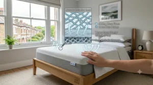 A person sleeping comfortably on their side on a king-size cooling mattress, demonstrating correct spinal alignment and pressure relief.