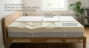 Size guide graphic showing dimensions for UK standard Single, Double, King and Super King traditional memory foam mattress options.