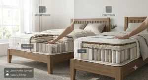 Illustration comparing medium and firm tension options for a 2000 pocket sprung mattress