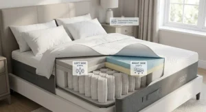 Dual firmness options on a hybrid mattress for couples with different sleeping preferences