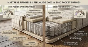 UK mattress firmness and feel guide comparing the tension levels of a 2000 versus a 3000 pocket spring mattress.