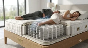 Visual showing how independent pocket coils in a luxury pocket spring mattress isolate movement to prevent partner disturbance during sleep.