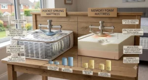 An infographic comparing the typical lifespan and long term durability of pocket sprung versus memory foam mattresses.