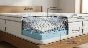 Illustration demonstrating the reinforced edge support perimeter of a foam and spring hybrid mattress.
