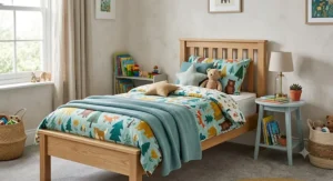 Single 2000 pocket spring mattress styled in a cosy children's bedroom with colourful bedding
