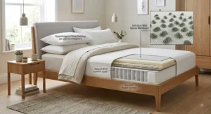 Diagram showing the internal anti-dust mite protective layer inside a hypoallergenic mattress.
