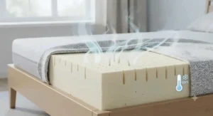 Illustration highlighting breathability and open-cell structure for a cool night's sleep on a synthetic latex mattress.