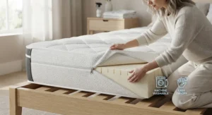 Easy maintenance showing a removable, washable cover on a durable synthetic latex mattress.
