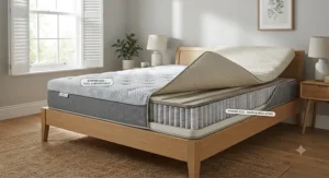 Demonstrating the dual-sided design of a durable best orthopaedic mattress for year-round UK weather.