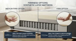 Comparison chart illustrating medium and firm options available in a modern synthetic latex mattress.