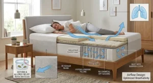 Illustration demonstrating asthma and allergy relief benefits provided by a hypoallergenic mattress.