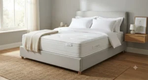 A king size hypoallergenic best orthopaedic mattress styled with crisp white bed linen.