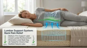 Medium-firm natural latex mattress delivering targeted lumbar support to relieve lower back pain