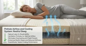 Cross section of breathable pinhole latex foam promoting cooling airflow for a restful night's sleep
