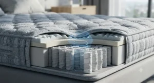 Close-up of a pocket sprung best orthopaedic mattress showing targeted pressure relief for back pain.