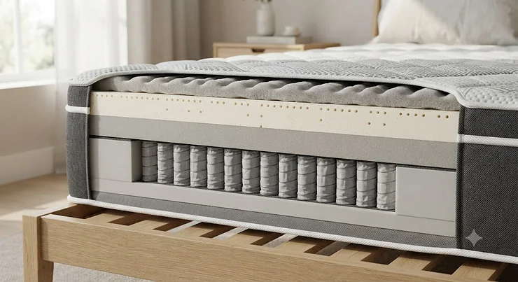 Cross-section view showing the internal comfort layers and supportive core of a synthetic latex mattress.