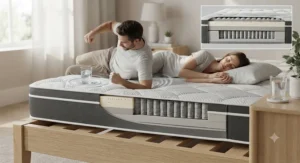 Demonstration of motion isolation preventing partner disturbance on a stable synthetic latex mattress.