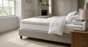 Soft Talalay latex mattress topper placed on a king size British divan bed base