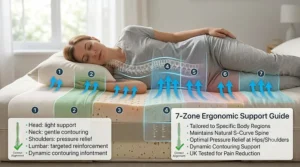 Seven-zone ergonomic latex mattress maintaining the spine's natural S-curve during sleep