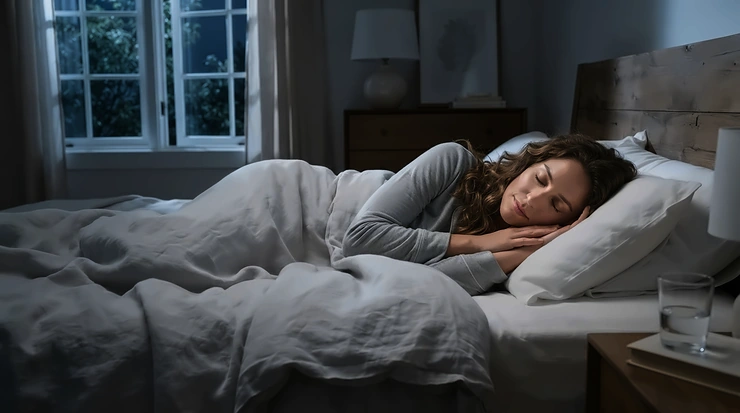 A person resting comfortably on a cooling mattress for side sleepers during a warm summer night in a modern bedroom.