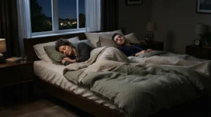 A firm orthopaedic mattress isolating motion transfer so two people sleep undisturbed