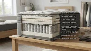 Detailed graphic explaining the H3 firmness rating of a medium orthopaedic mattress with pocket springs.