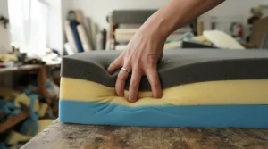 Close-up of high-density comfort layers on a supportive hybrid mattress for side sleepers.