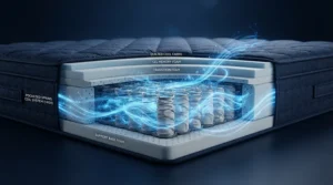 Visual representation of airflow inside a breathable hybrid mattress for side sleepers.