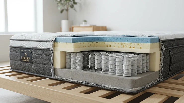 A supportive hybrid mattress for stomach sleepers combining springs and foam layers