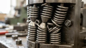 Close-up graphic highlighting the interconnected spring system inside a traditional open coil vs pocket sprung mattress.