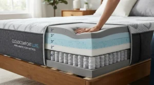 A visual guide comparing different firmness levels of a mattress for side sleepers with contouring foam layers.