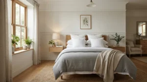Cozy British bedroom setup featuring a mattress for side sleepers with hip pain