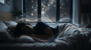 Iconic representation of deep sleep achieved with a medium firm mattress for back pain sufferers
