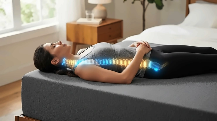 An ergonomic diagram showing lumbar support provided by a medium orthopaedic mattress.