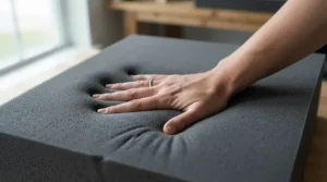 Close-up of memory foam contouring to body shapes in a quality mattress for sciatica