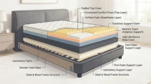 Close-up of pressure relief zones on an orthopaedic mattress for back pain