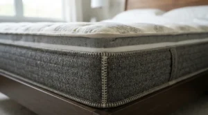 Close-up of a high-density orthopaedic mattress for a heavy person showing reinforced edge support