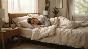 A person sleeping soundly on their side on a supportive mattress for sciatica management