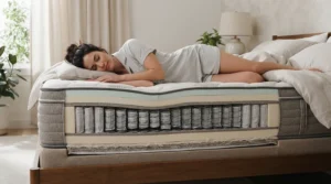Cutaway view of a pocket sprung mattress for back sleepers providing targeted lumbar support