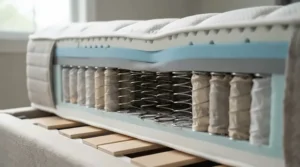 Close-up of lumbar cushioning on a mattress for back sleepers with lower back pain.