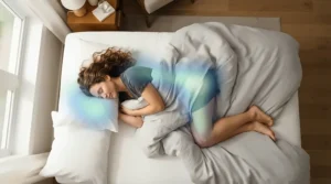 Heat map overlay demonstrating pressure relief on a mattress for back sleepers with lower back pain.