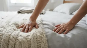 Close-up of firm and soft sides on a mattress for couples with different firmness preferences