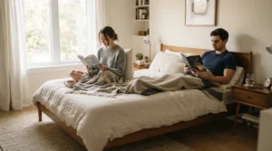 A split firmness setup on a mattress for couples with different firmness preferences in a modern flat