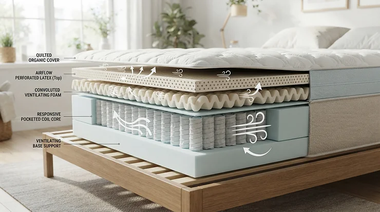 A breathable mattress for front sleepers keeping cool throughout the night