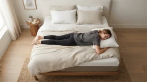 A supportive mattress for front sleepers helping maintain correct spinal alignment during stomach sleeping