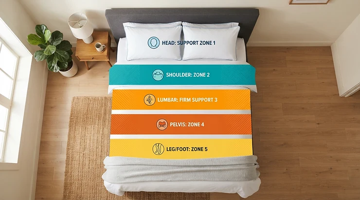 Ergonomic zoning in a mattress for front sleepers with back pain for ultimate comfort