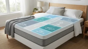 Targeted lumbar zoning inside a mattress for heavy front sleepers for enhanced stomach sleeping comfort.